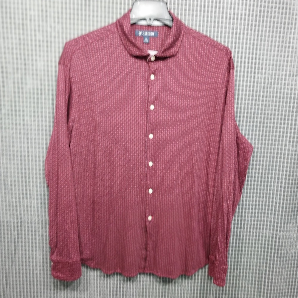 Cremieux Mens Button Down Shirt‎ Geometric Pattern XL Burgundy RED 100% Cotton
